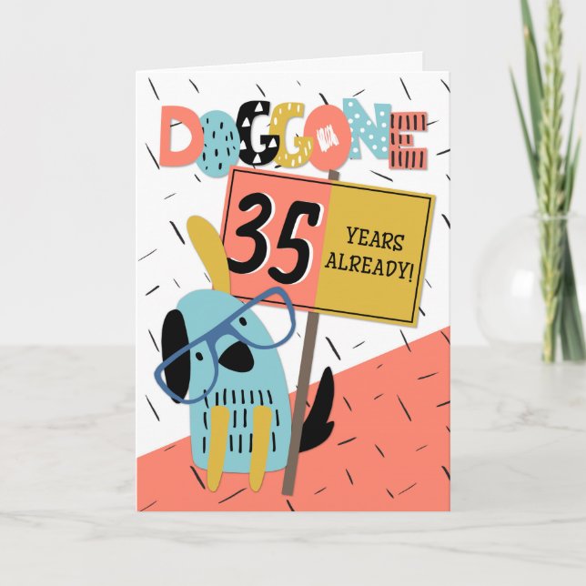 Employee Anniversary 35 Years Comic Dog Card (Front)