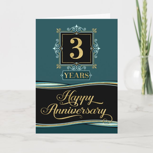Employee Anniversary 3 Year Decorative Formal Jade Card (Front)