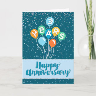 Employee Anniversary 3 Years - Balloons Confetti Card