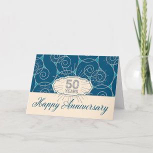 Employee Anniversary 50 Years - Blue Swirls Card