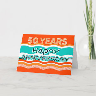 Employee Anniversary 50 Years Colourful Waves Card