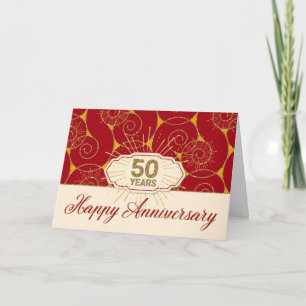 Employee Anniversary 50 Years - Red Swirls Card