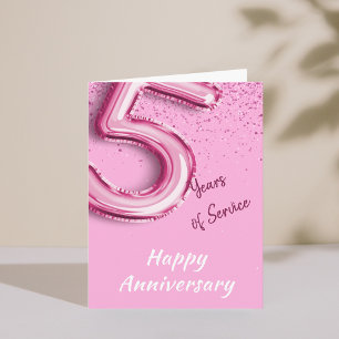 Employee Anniversary 5 Years PinkBalloon Fold Card
