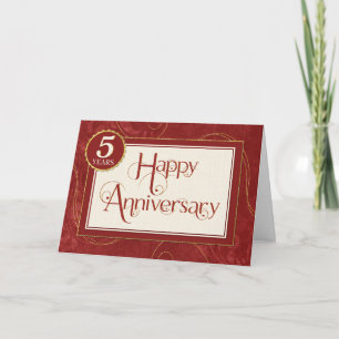 Employee Anniversary 5 Years - Text Swirls Damask Card
