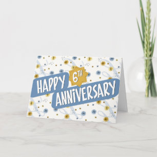 Employee Anniversary 6 Years Blue White Pattern Card