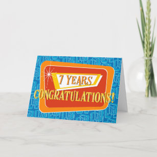 Employee Anniversary 7 Years Retro Blue Red Orange Card