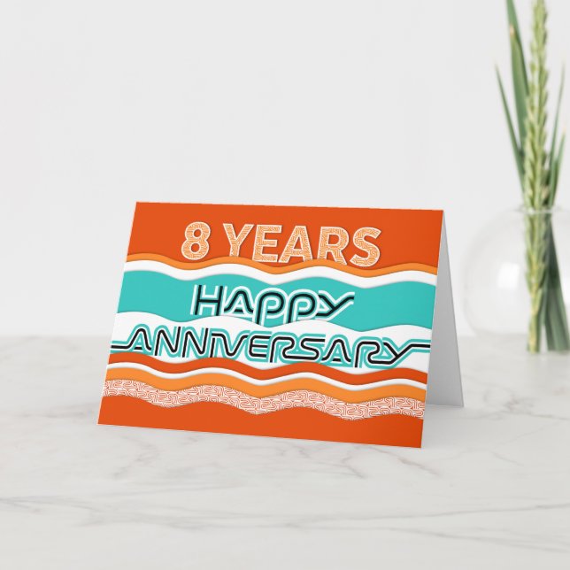 Employee Anniversary 8 Years Colourful Waves Card (Front)