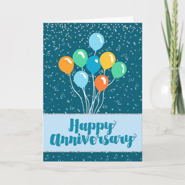 Employee Anniversary - Balloons and Confetti Card (Front)