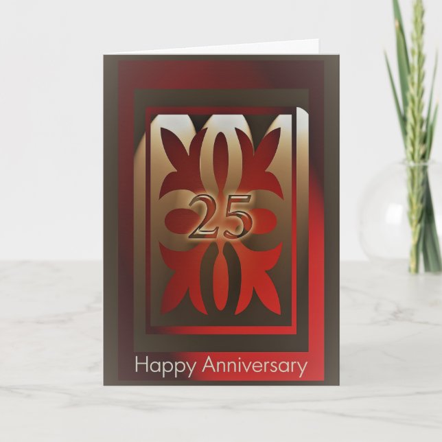 Employee Anniversary Cards 25 Years Red and Gold (Front)