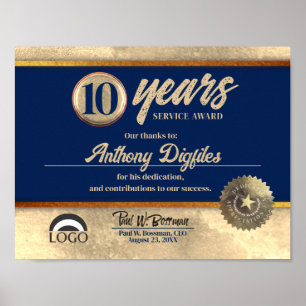Employee anniversary recognition certificate poster