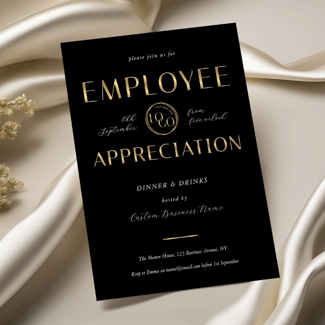 Employee Appreciation Black & Gold Logo Business Invitation (Creator Uploaded)