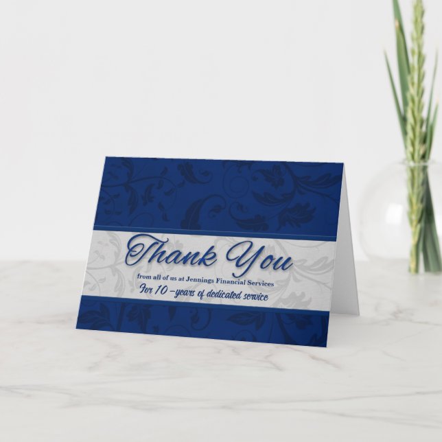 Employee Appreciation Custom Blue Damask Thank You Card (Front)