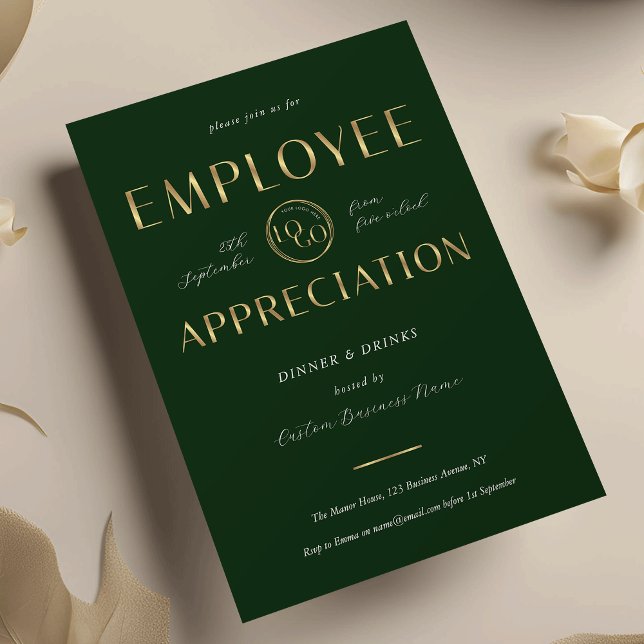 Employee Appreciation Green & Gold Logo Business Invitation (Creator Uploaded)
