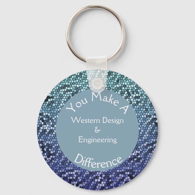 Employee Appreciation Mosaic Blue Tiles Thank You Key Ring (Front)