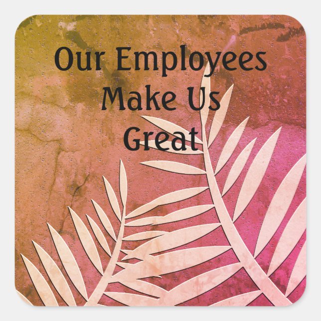 Employee Appreciation Pink Leaf Silhouette Office Square Sticker (Front)