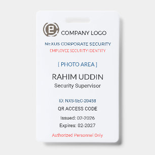 Employee Badge   Security ID – Photo Card