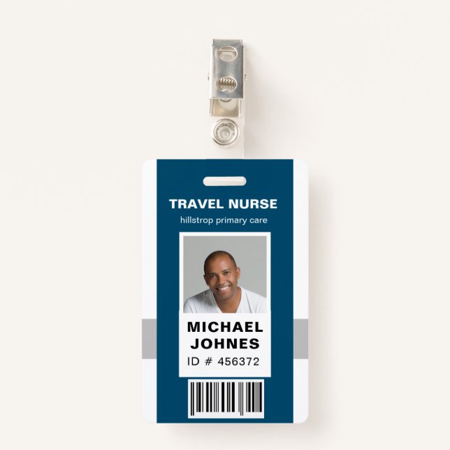 employee bar code photo name tag ID badge (Front with Clip)