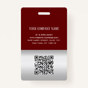 Employee Barcode Logo Name Scanner Grey Burgundy ID Badge