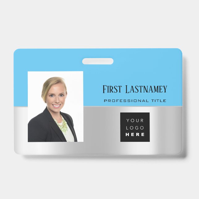 Employee Barcode Logo Name Scanner Grey Ocean ID Badge (Front)