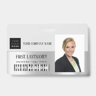 Employee Barcode Logo Name Scanner Grey Silver ID Badge