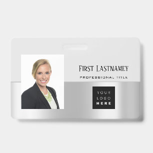 Employee Barcode Logo Name Scanner Grey Silver ID Badge
