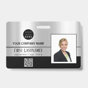Employee Barcode Logo Name Scanner Stripe Grey ID Badge