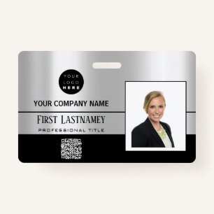 Employee Barcode Logo Name Scanner Stripe Grey ID Badge