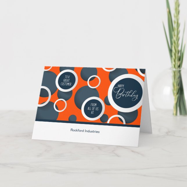 Employee Birthday Orange Geometric Business Name Card (Front)