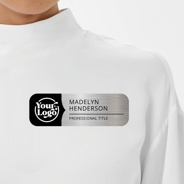 Employee Black Metallic Silver Logo Magnetic Name Tag (Creator Uploaded)