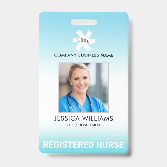 Employee Blue Gradient Editable Occupation Photo ID Badge (Front)