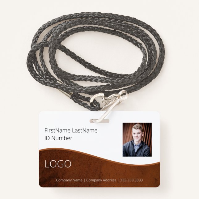Employee Brown Professional ID Badge with Barcode (Front with Lanyard)