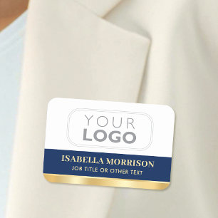 Employee Business Company Logo ID Navy Gold Name Tag