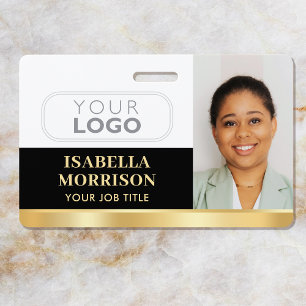 Employee Business Custom ID Logo QR Black Gold Badge