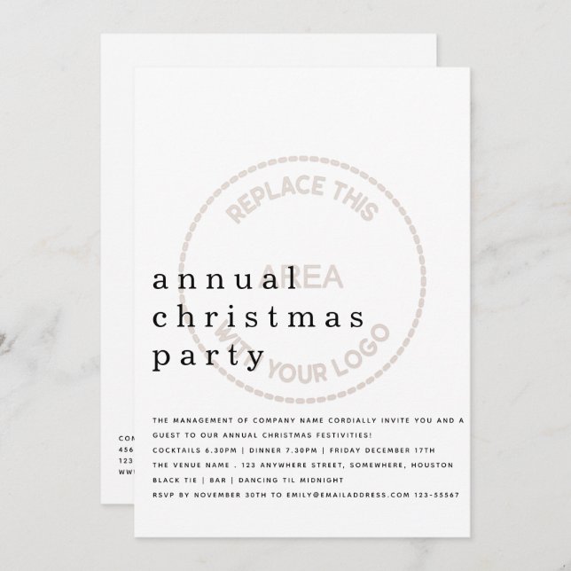Employee Christmas Party Minimalist Tinted Logo Invitation (Front/Back)