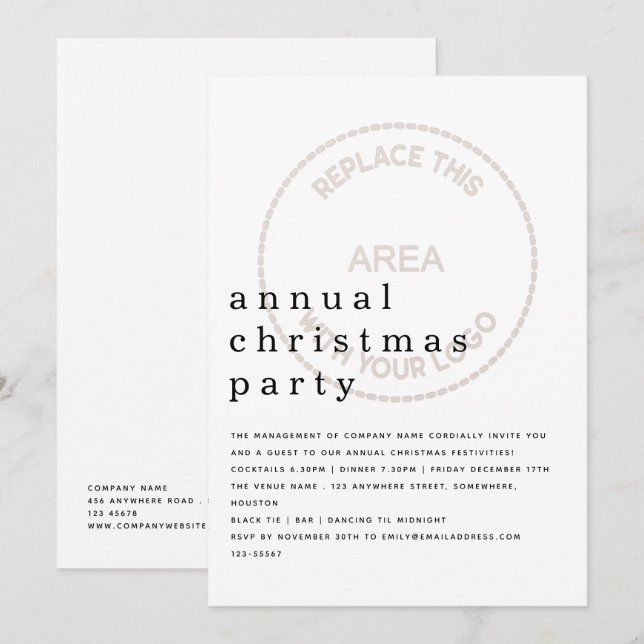 Employee Christmas Party Minimalist Tinted Logo Invitation (Front/Back)