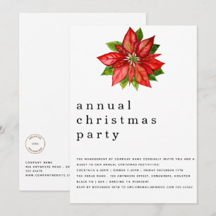 Employee Christmas Party Poinsettia Business Logo Invitation