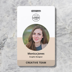 Employee Circle Photo QR Code Beige ID Badge