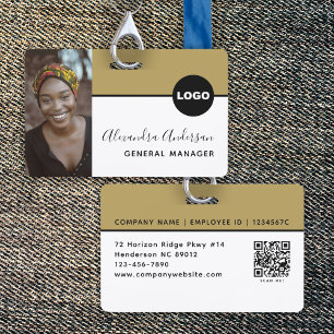 Employee Company ID Photo Logo QR Code Black Gold ID Badge