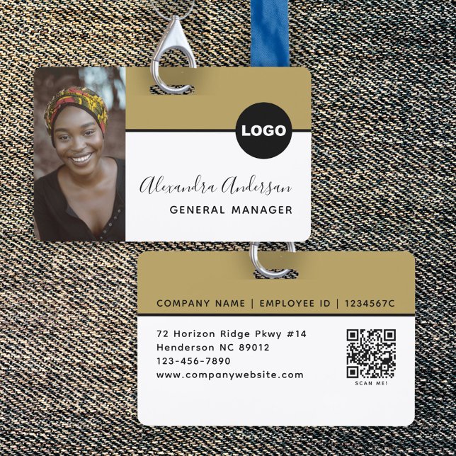 Employee Company ID Photo Logo QR Code Black Gold ID Badge (Employee Company ID Photo Logo QR Code Black Gold Badge)