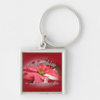 Employee Holiday Wishes Poinsettia on Red Key Ring
