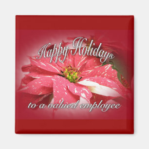 Employee Holiday Wishes Poinsettia on Red Magnet