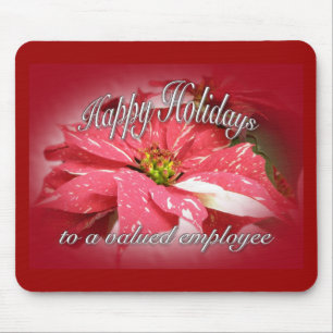 Employee Holiday Wishes Poinsettia on Red Mouse Pad