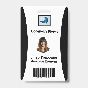 Employee ID Badge Modern Black Vertical Design