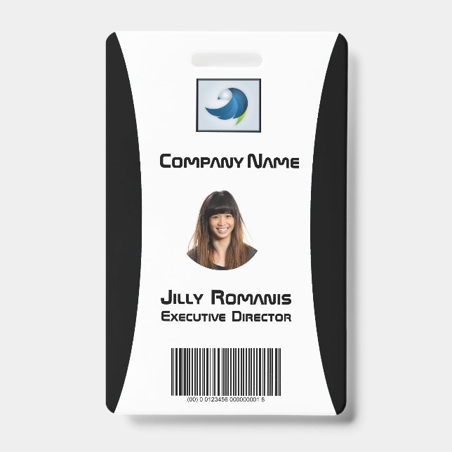 Employee ID Badge Modern Black Vertical Design (Front)