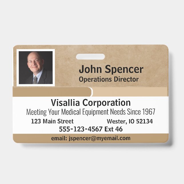 Employee ID Beige and White Horizontal Badge (Front)