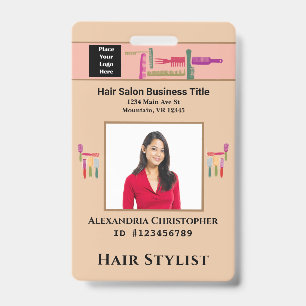 Employee  ID Card Hair Stylist Photo Custom Badge
