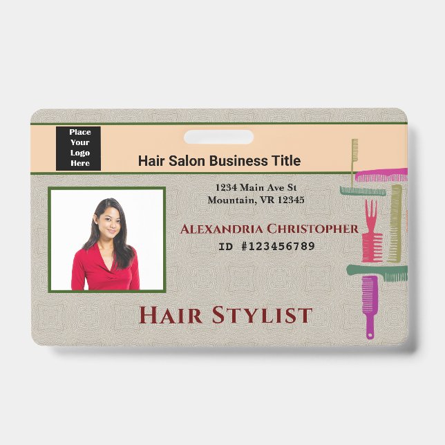 Employee ID Card Hair Stylist Photo Custom Badge (Front)