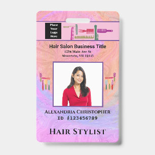 Employee  ID Card Hair Stylist Photo Custom Badge