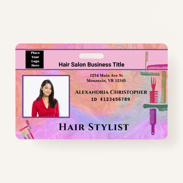 Employee  ID Card Hair Stylist Photo Custom ID Badge (Front)