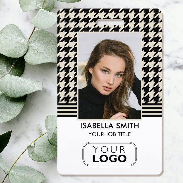Employee ID Company Logo QR Houndstooth Off-White ID Badge (Creator Uploaded)